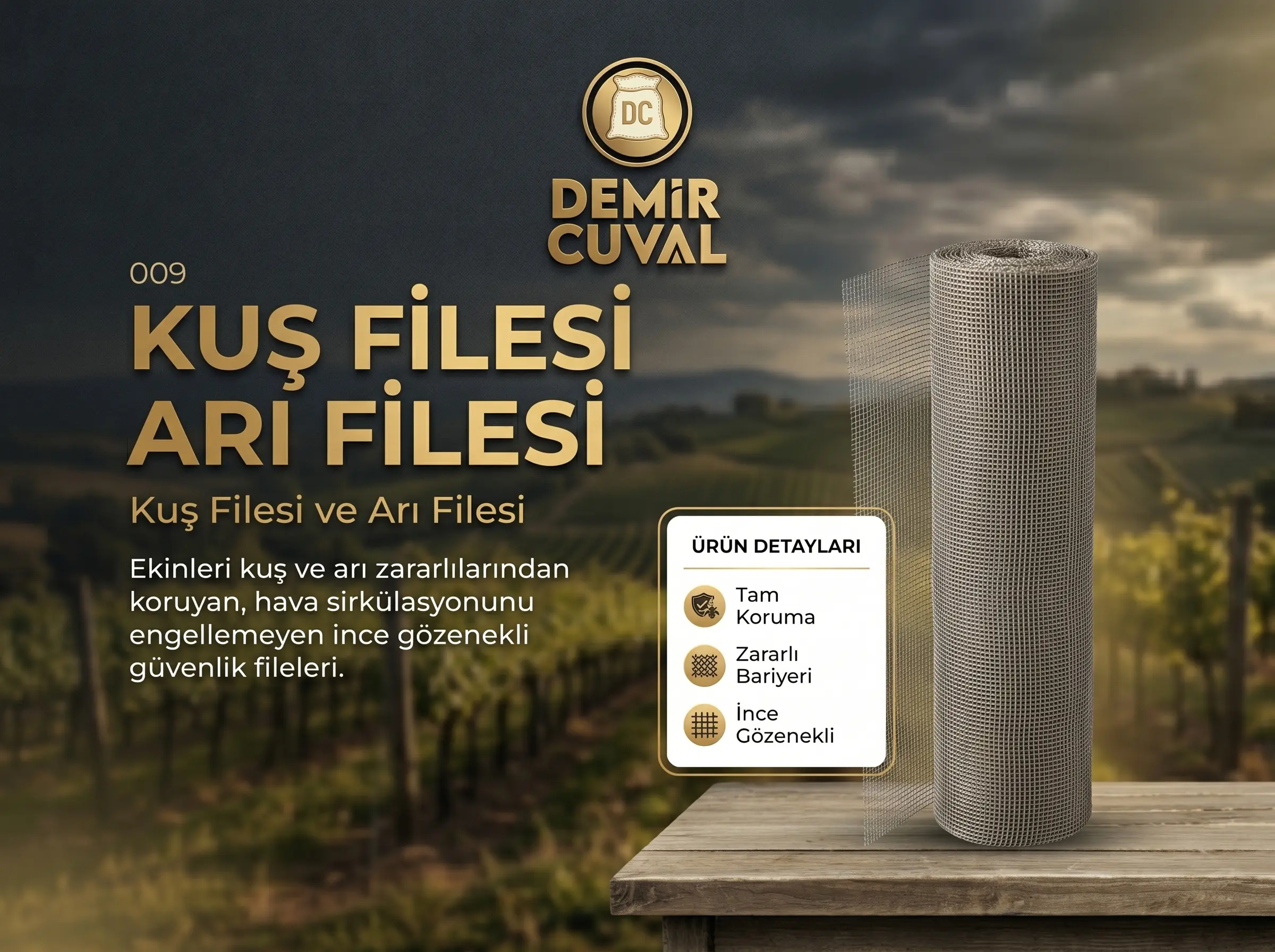Kuş önleme filesi ve meyve koruyucu arı tülü